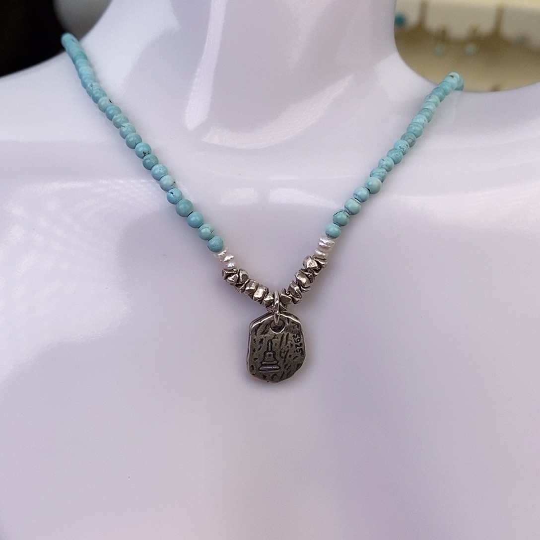 绿松石颈饰银S925镶嵌