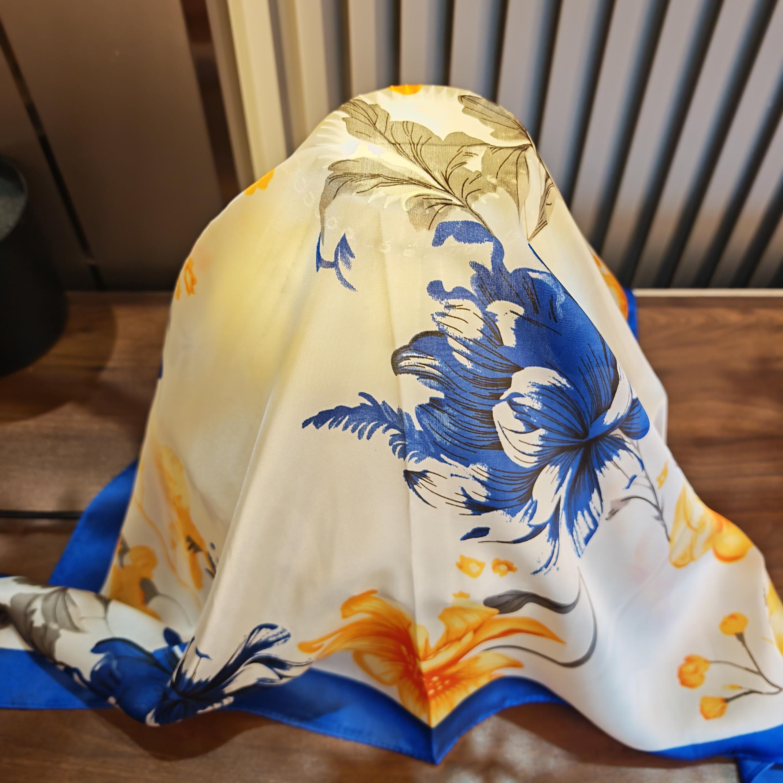 【蓝边花影】70*70左右新款时尚百搭 围巾 （442）