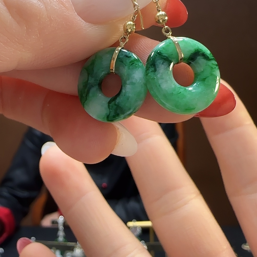 翡翠耳饰18K金镶嵌耳饰