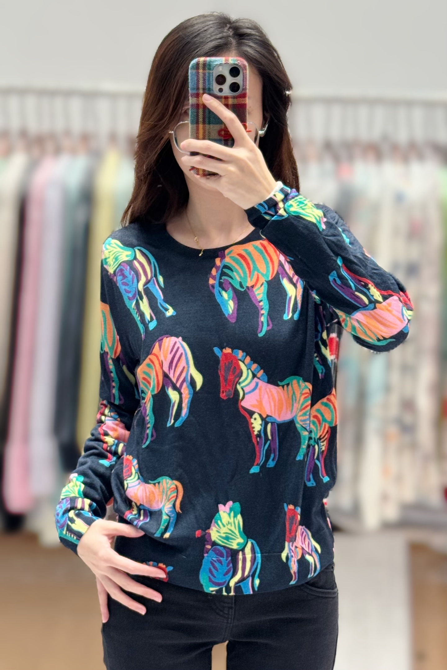 【寶姐专属】《七彩马》印花套头圆领羊毛杨子纱120支-18针顶版