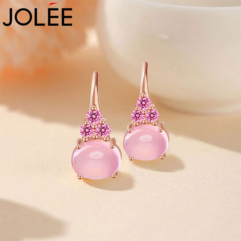 Jolee耳钉S925银粉水晶彩色宝石芙蓉石耳饰品耳坠送女士节日礼物