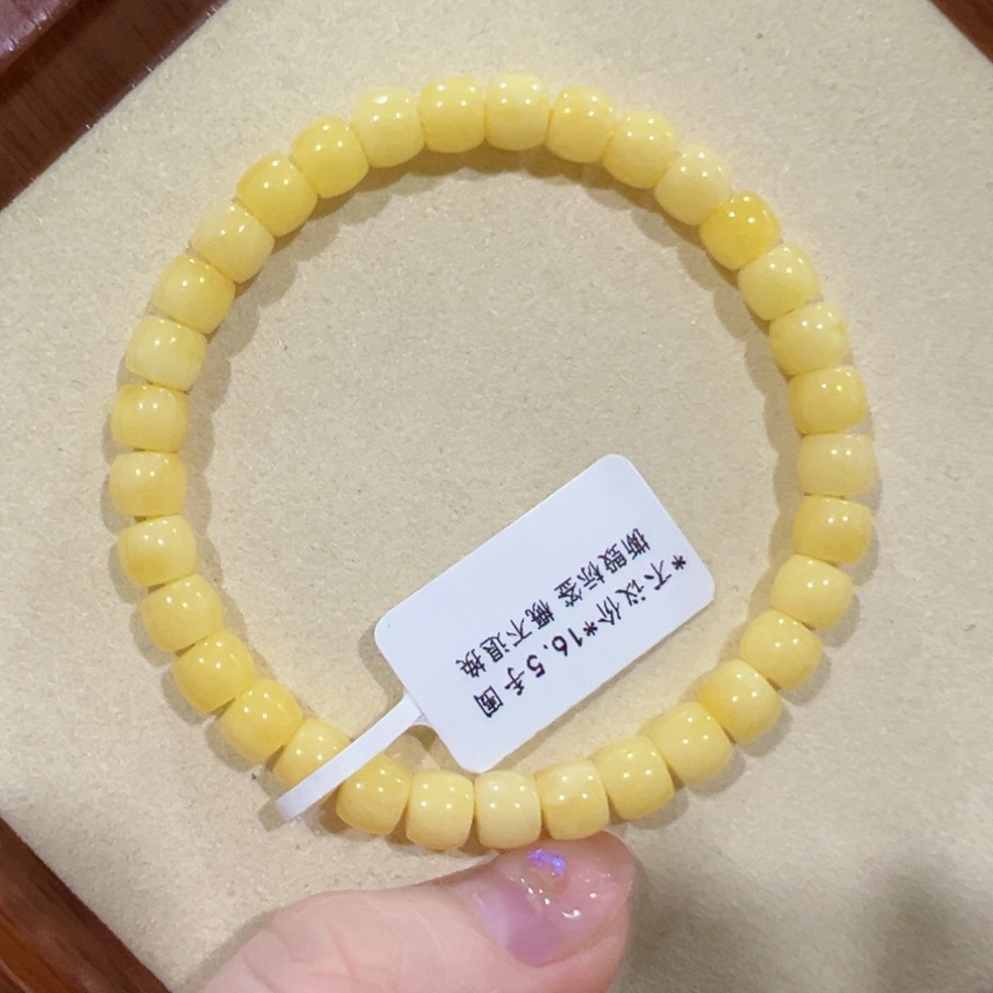 蜜蜡手链未镶嵌6.5m精工直切满蜡奶黄顺色