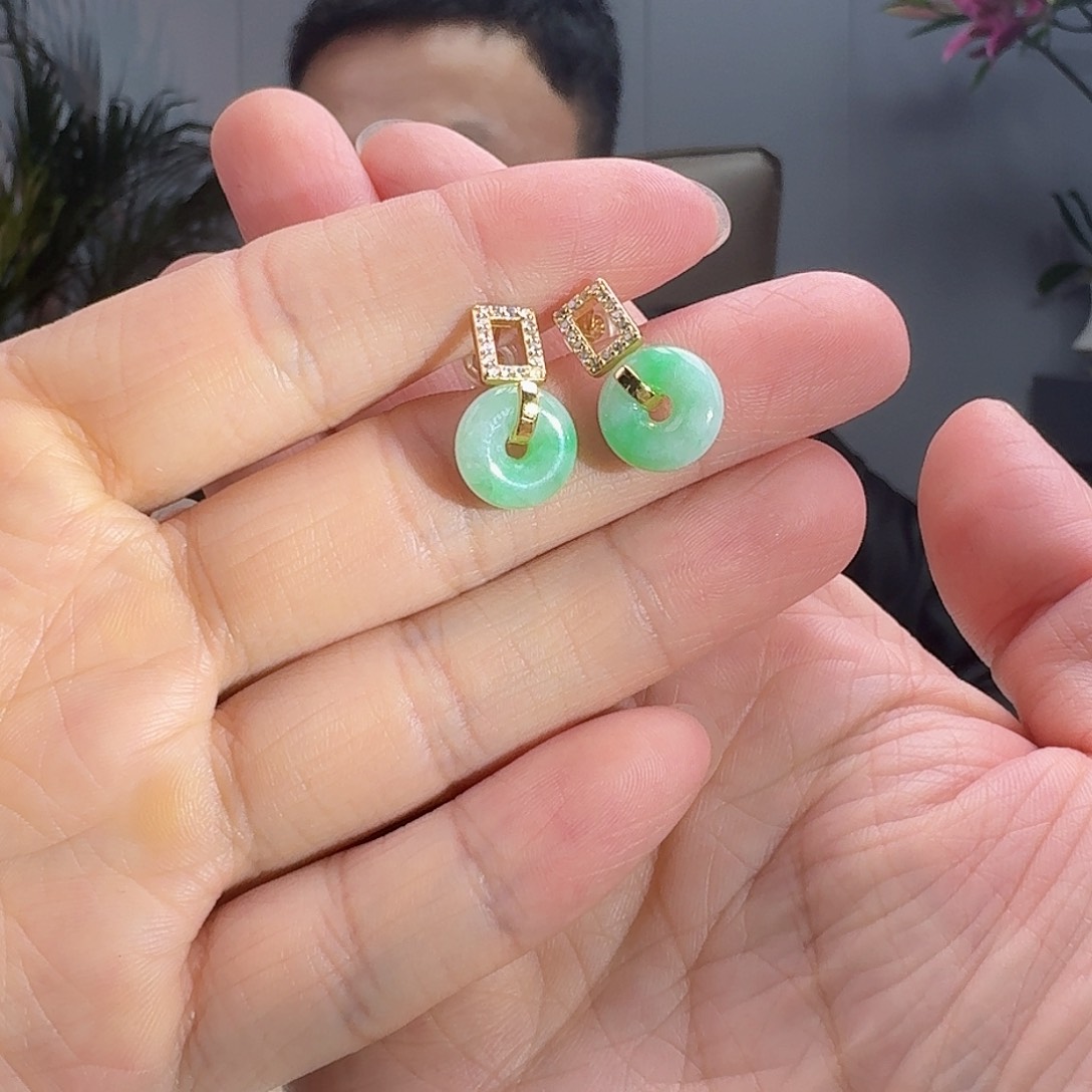 翡翠耳饰银S925镶嵌天然