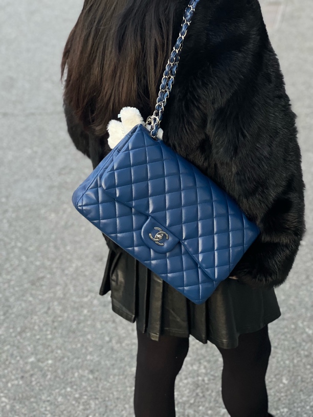 95新 Chanel/香奈儿 香奈儿蓝银cf jumbo单肩斜挎包 23开