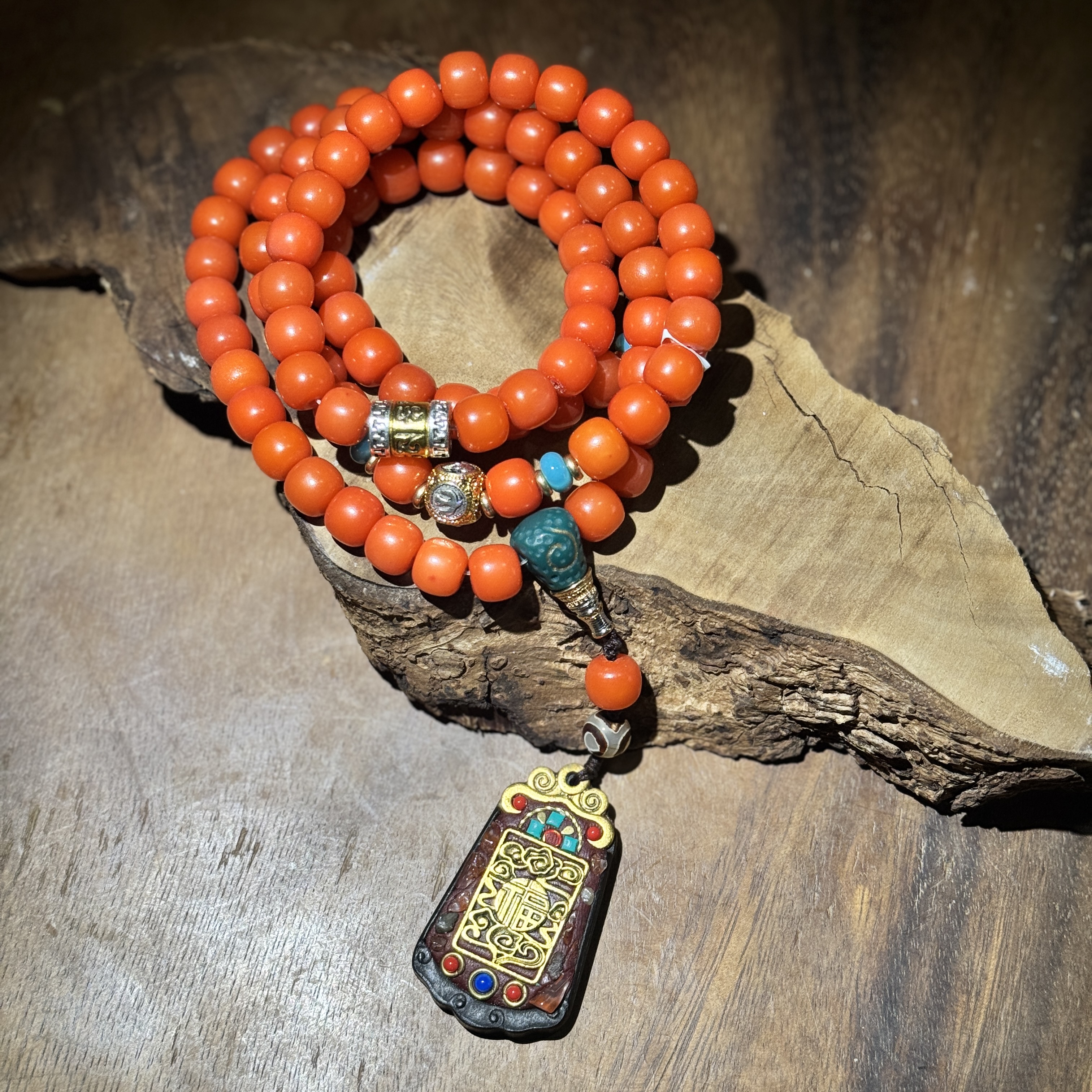 菩提老型珠挂串福字牌（无礼盒）K111