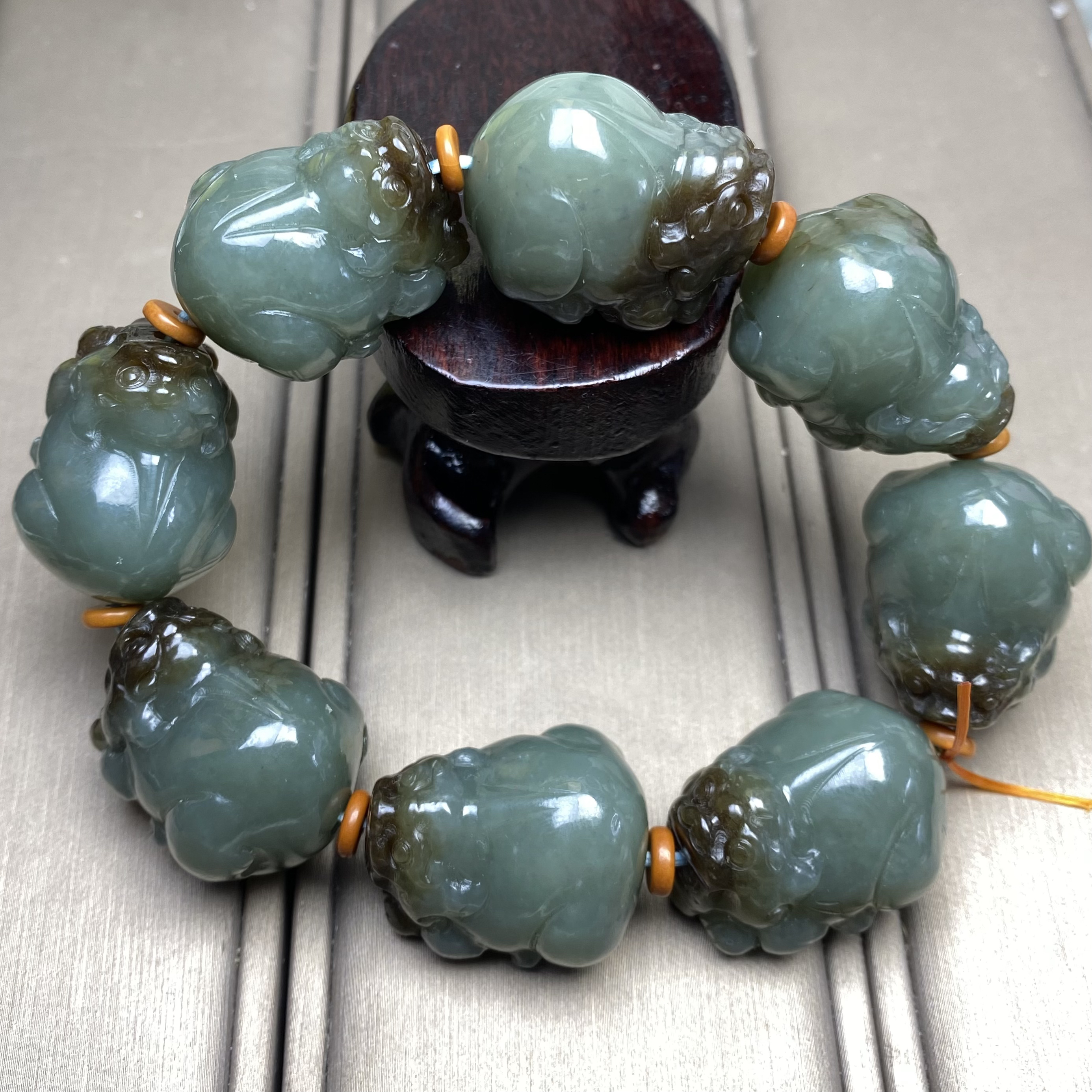 天然和田玉且末糖蓝貔貅手串20mm一物一证精品