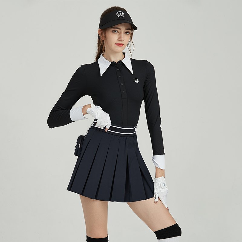 高尔夫女装上衣秋冬款新款速干透气球服长袖运动服装修身显瘦翻领