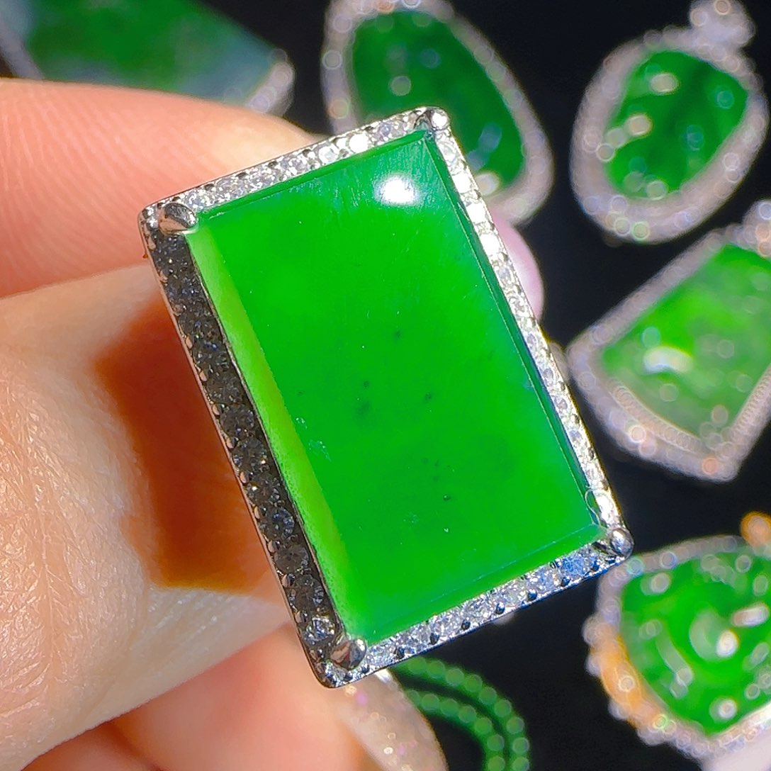 翡翠戒指银S925镶嵌天然