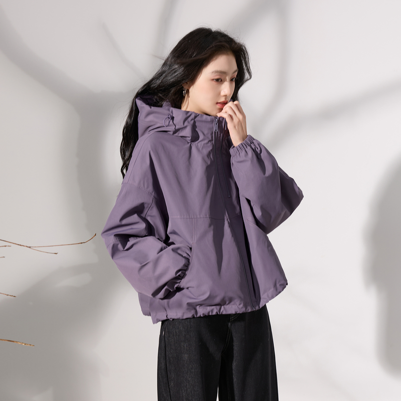 三彩2025冬季新款连帽棉服宽松棉衣休闲简约保暖夹棉外套短款S