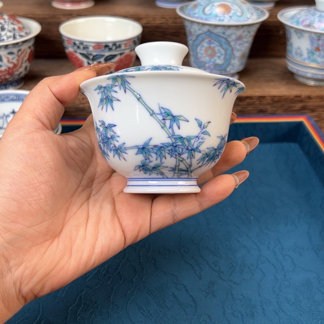 Y斗彩文竹孤品盖碗