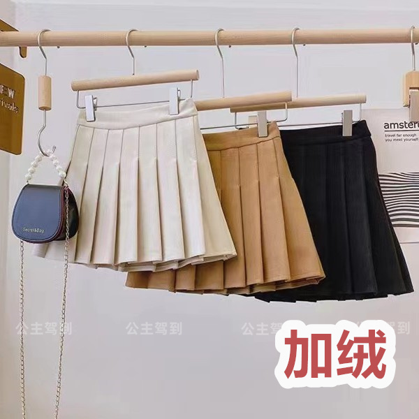 现货加绒【百搭百褶裙】1928女童秋冬百褶裙百搭纯色半身裙短裙