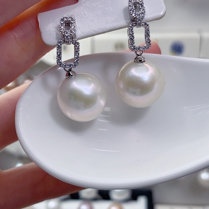 耳饰银S925镶嵌淡水珍珠13+A