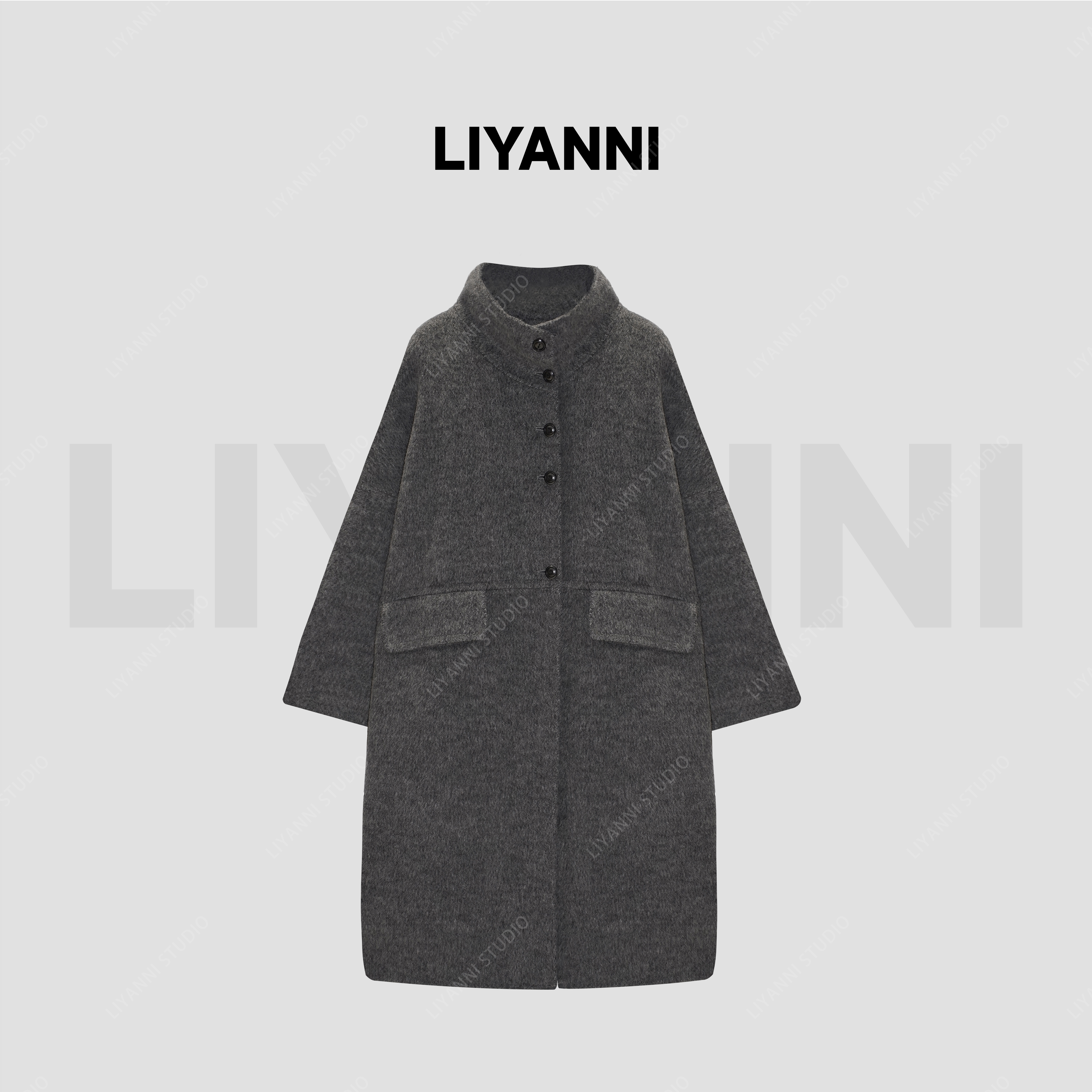 LIYANNI“羊驼毛”“海森堡”秋冬新款百搭立领设计感羊毛大衣中长款