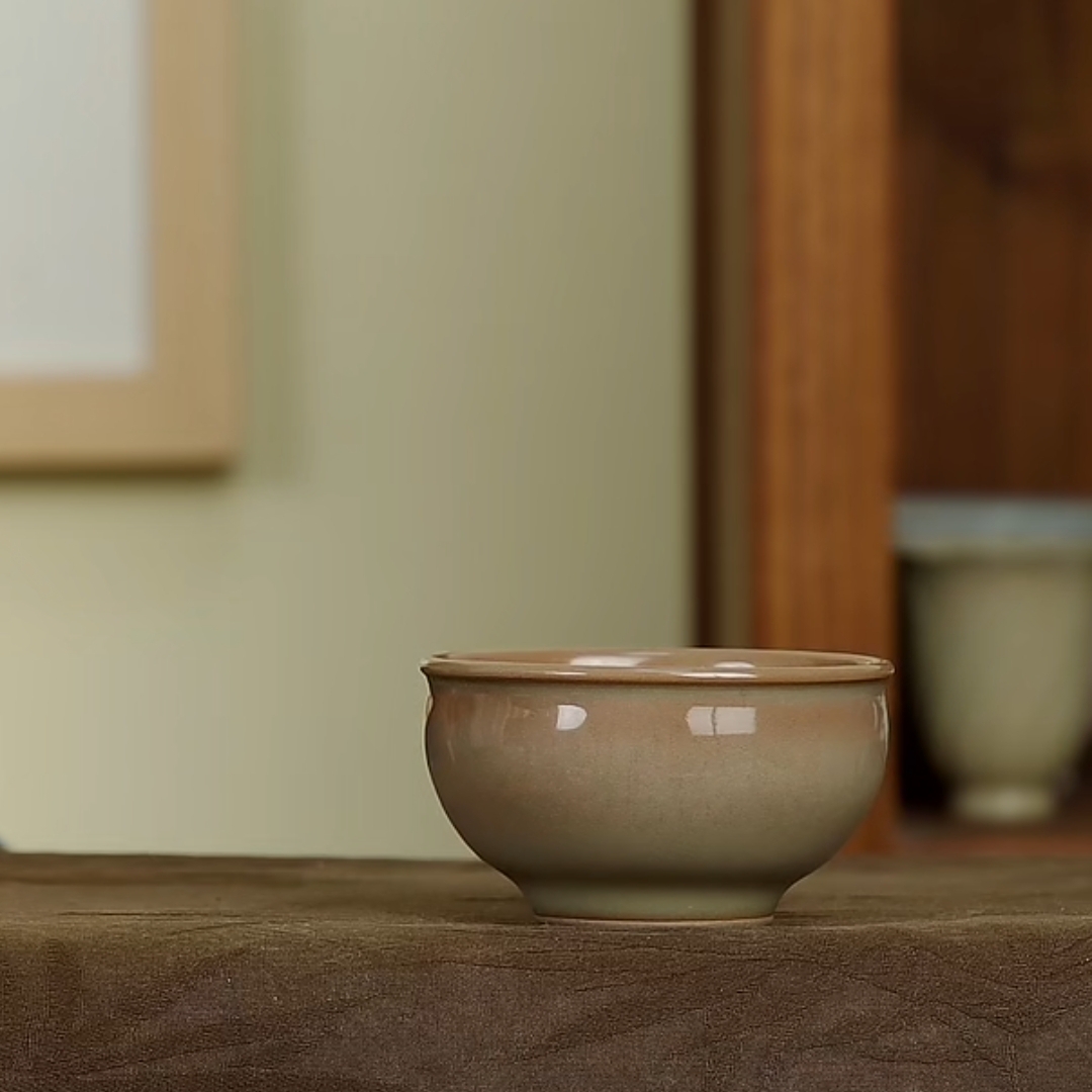 红咖咖色宽口杯钵杯周贝青瓷手工主人杯陶瓷功夫茶具禅定杯