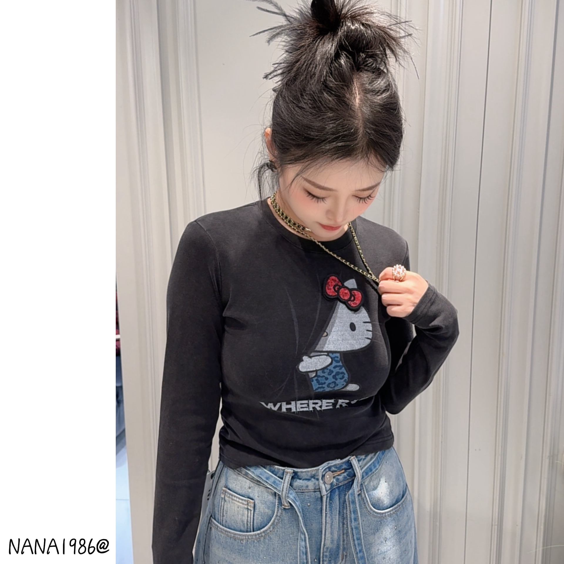 NANA家KT猫百搭修身欧货T恤@