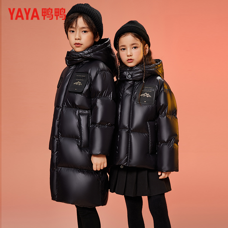 YAYA/鸭鸭黑金儿童羽绒服长款男女童新款中大童加厚极寒保暖外套