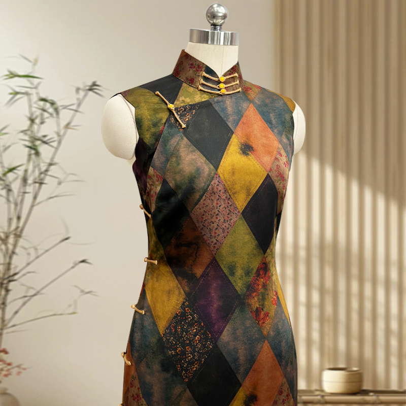 百纳绘 玲珑娇高端旗袍复古真丝香云纱手工无袖港工全开气质2025