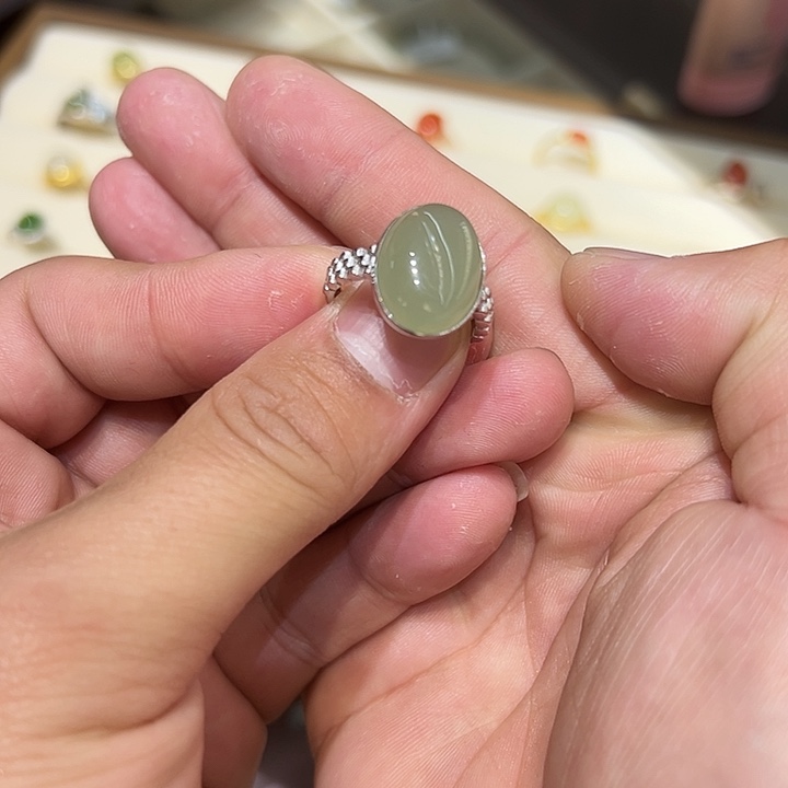 和田玉银S925镶嵌戒指