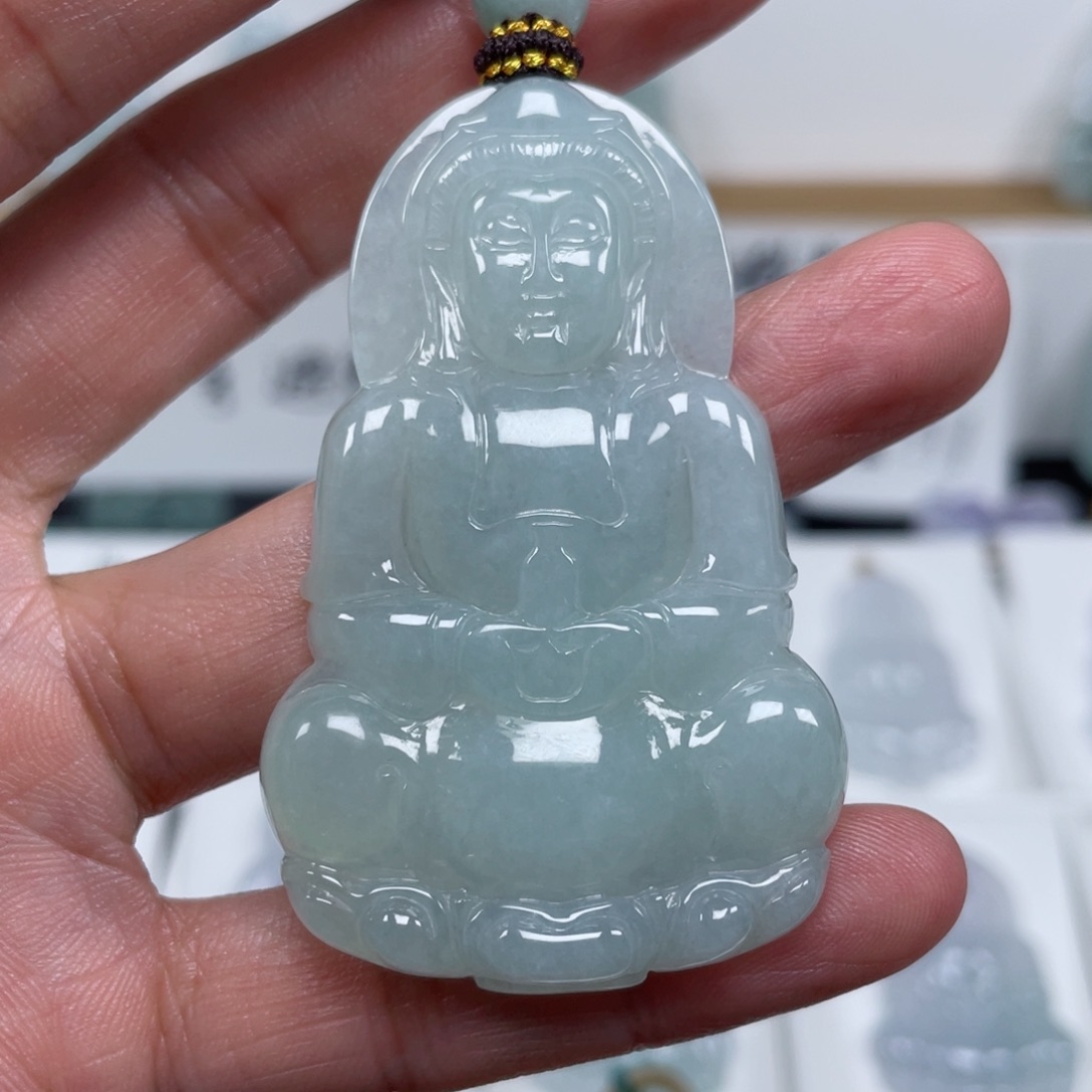 翡翠颈饰未镶嵌天然翡翠A货观音96号
