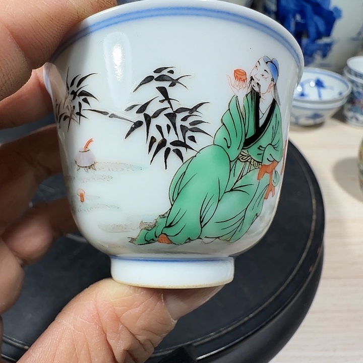 冠***叔摆件青花花卉小小摆件