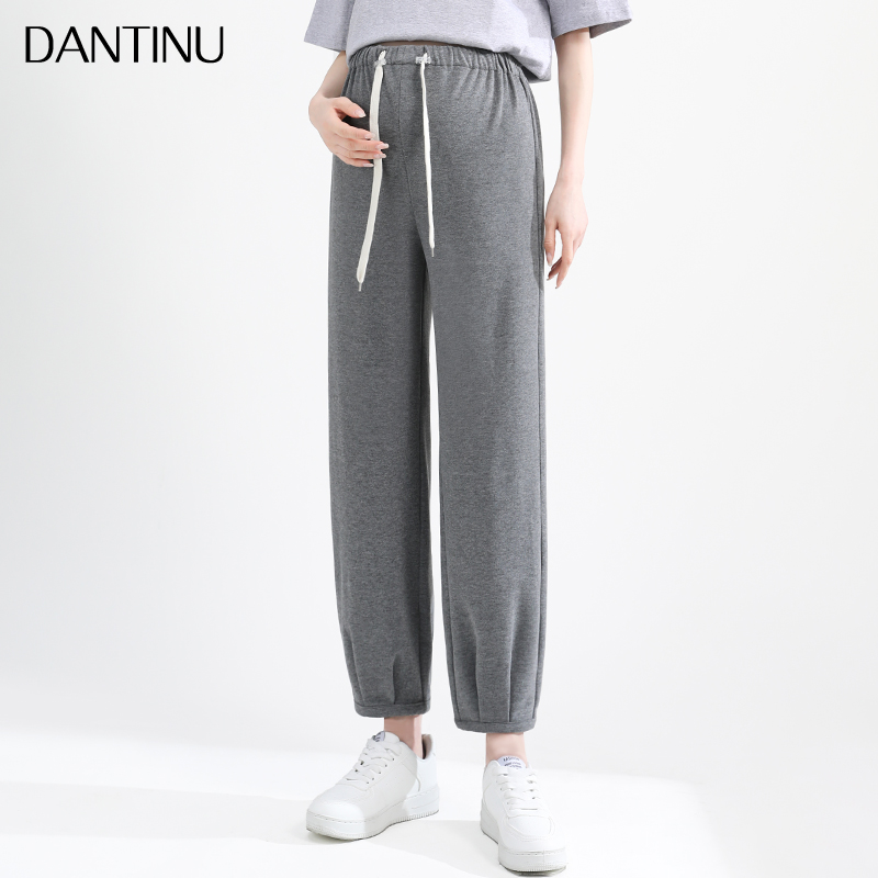 孕妇抽绳运动裤子春夏季宽松休闲春秋外穿大码小个子九分束脚卫裤