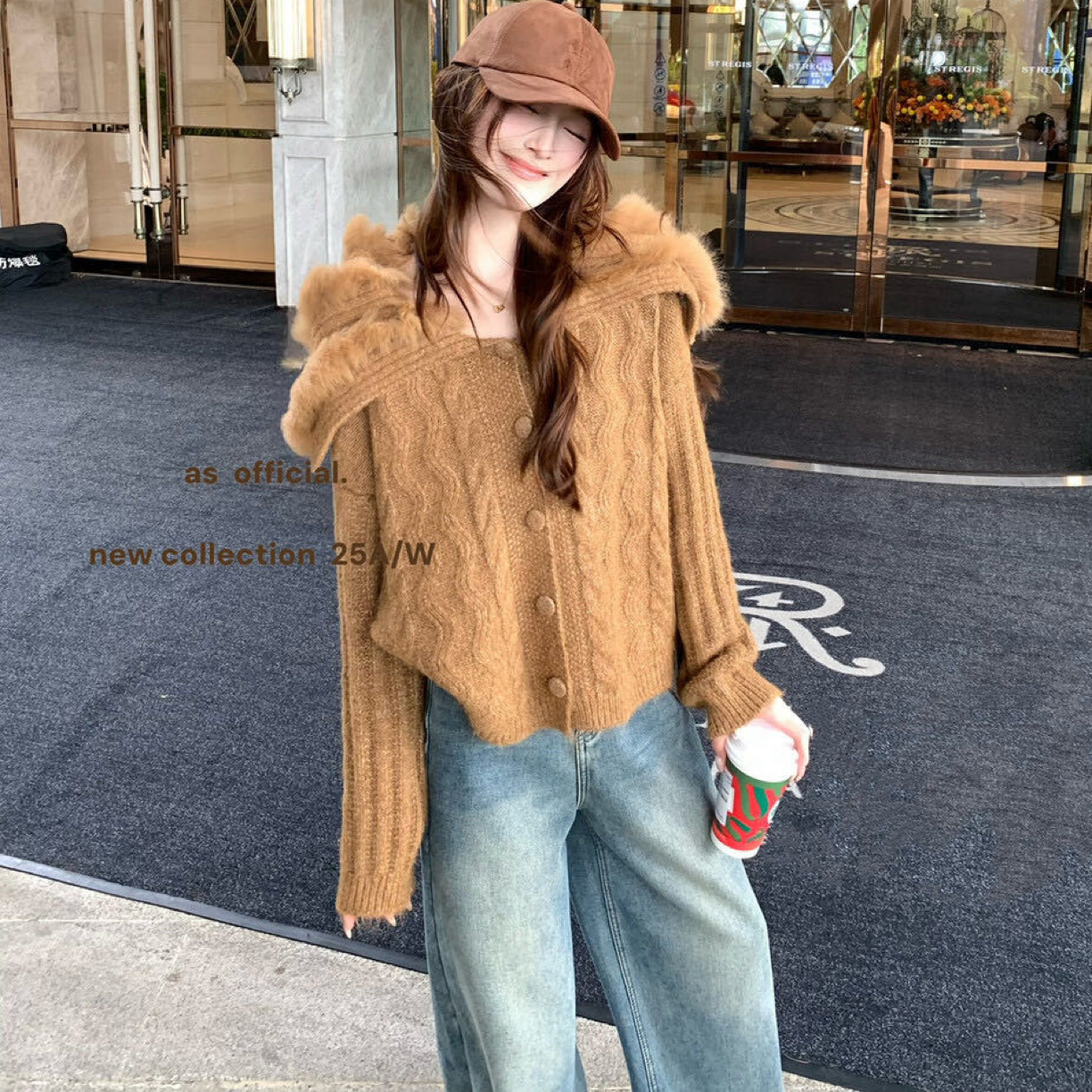 秋冬季大翻领针织开衫女软糯宽松麻花显瘦百搭短款外套