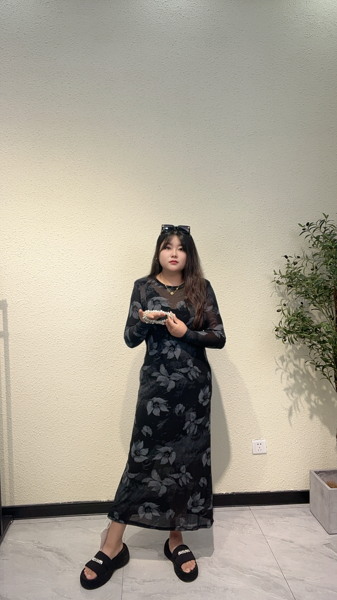 套头夏季扎染复古港风连衣裙碎花长袖修身赫本风