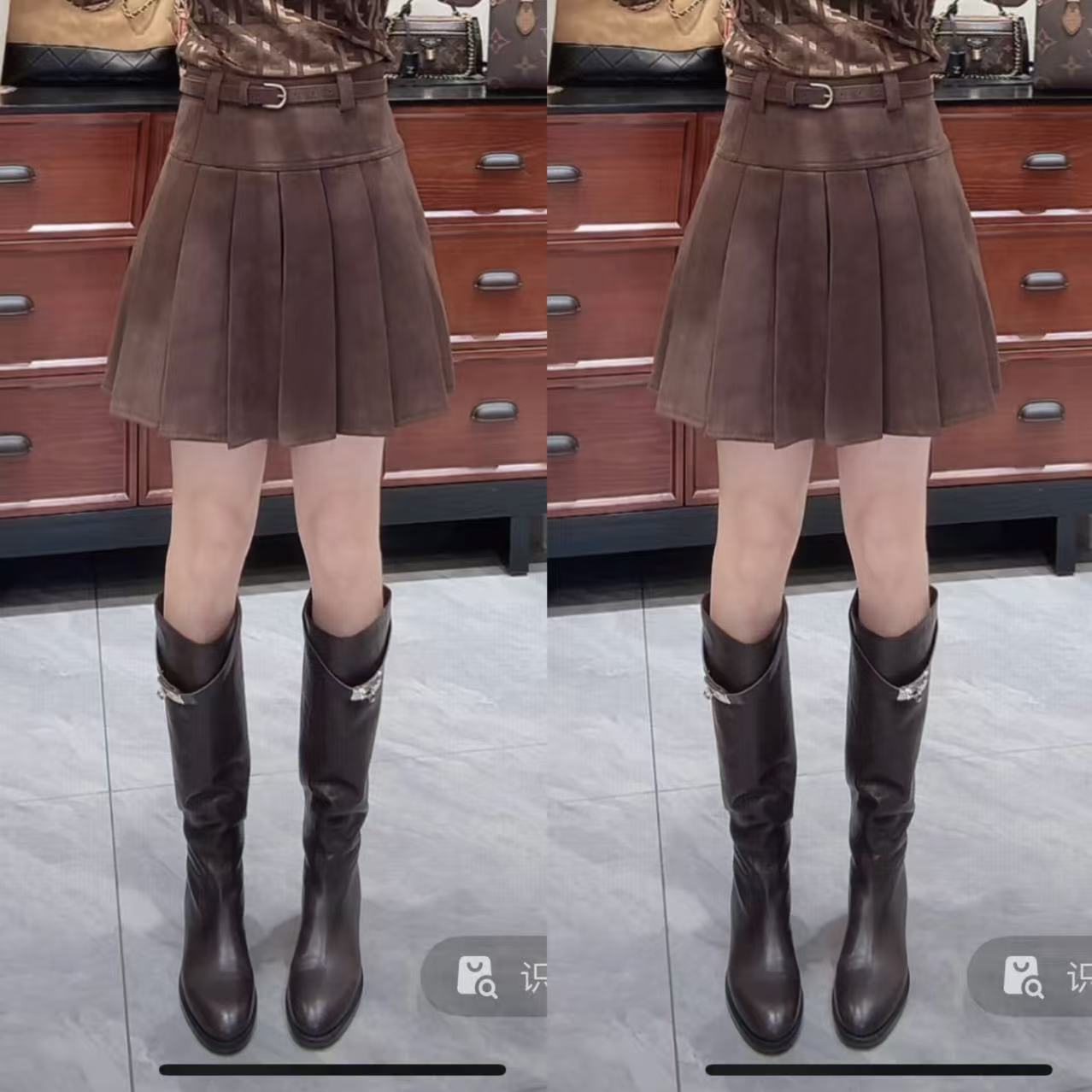 【少琴家】新款时尚气质高腰显瘦麂皮绒百褶A字短裙辣妹秋冬防走光