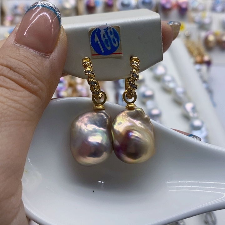 银S925镶嵌淡水珍珠耳饰