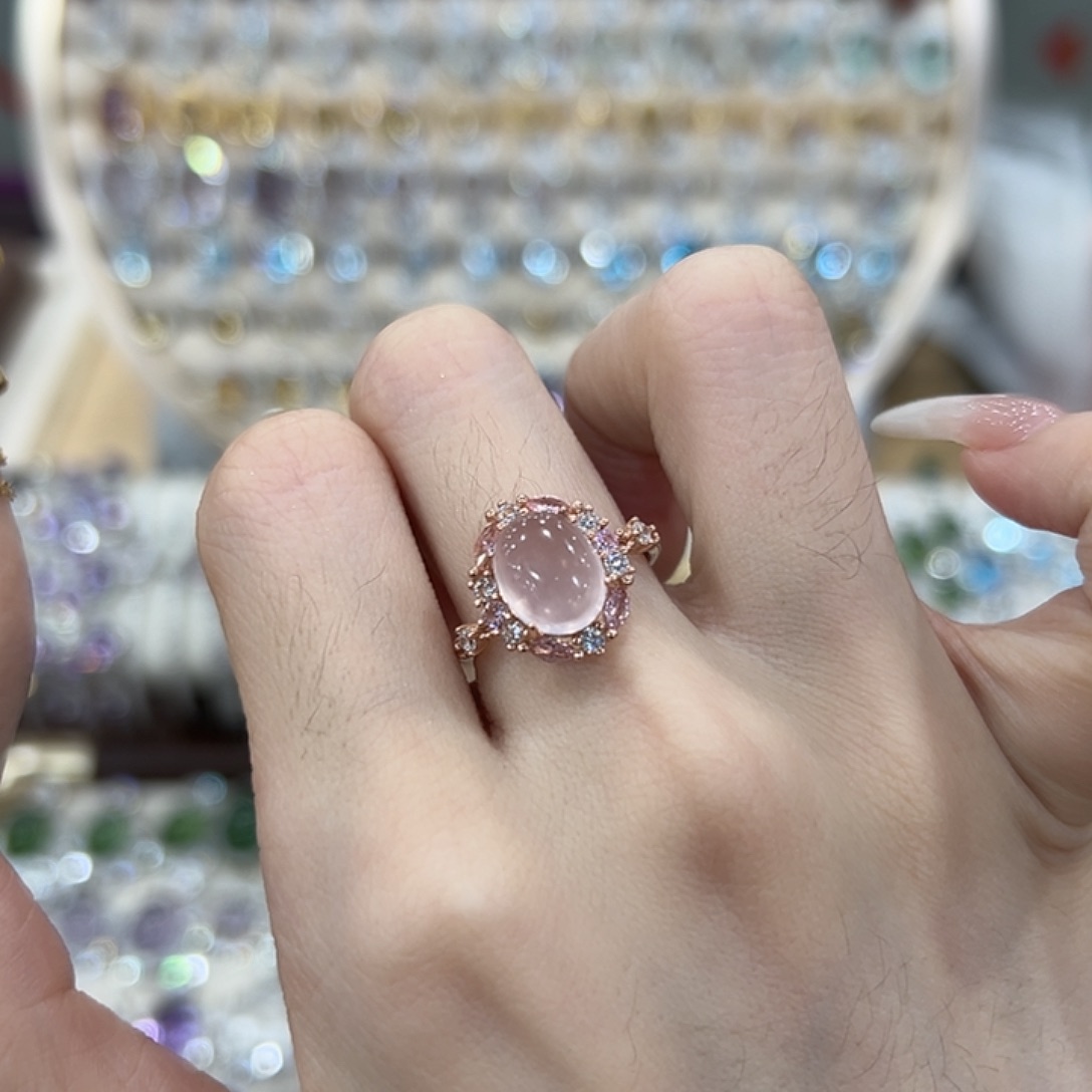 戒指银S925镶嵌烟晶