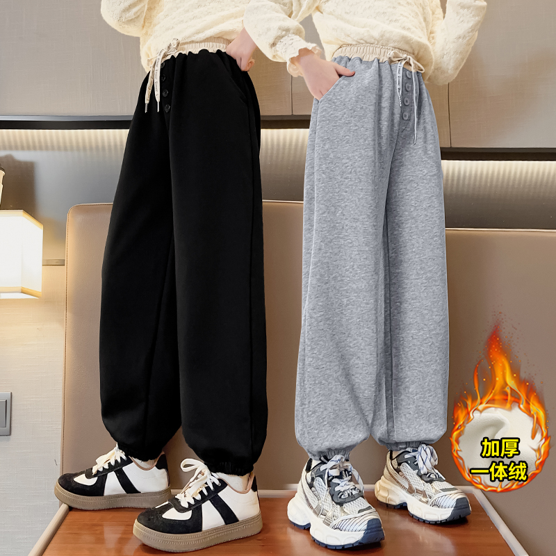 女童春秋季韩版洋气时尚休闲裤女孩中大童门襟扣卫裤时髦直筒裤