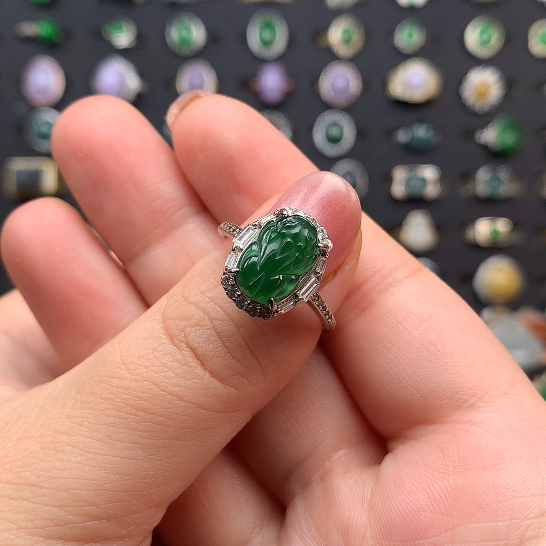 翡翠戒指银S925镶嵌戒指925