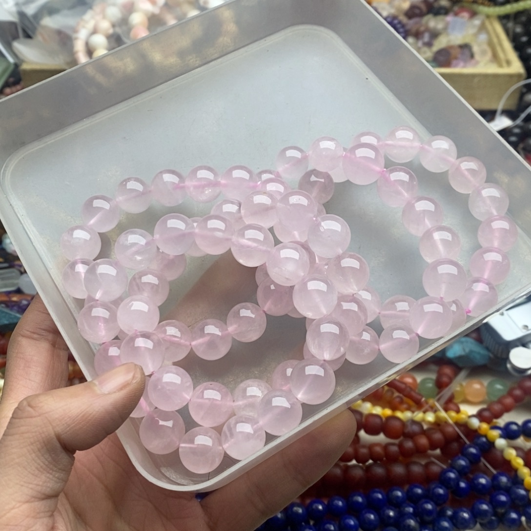 玛瑙/玉髓未镶嵌珠宝半成品一条天然粉晶11-9mm大小混珠手链