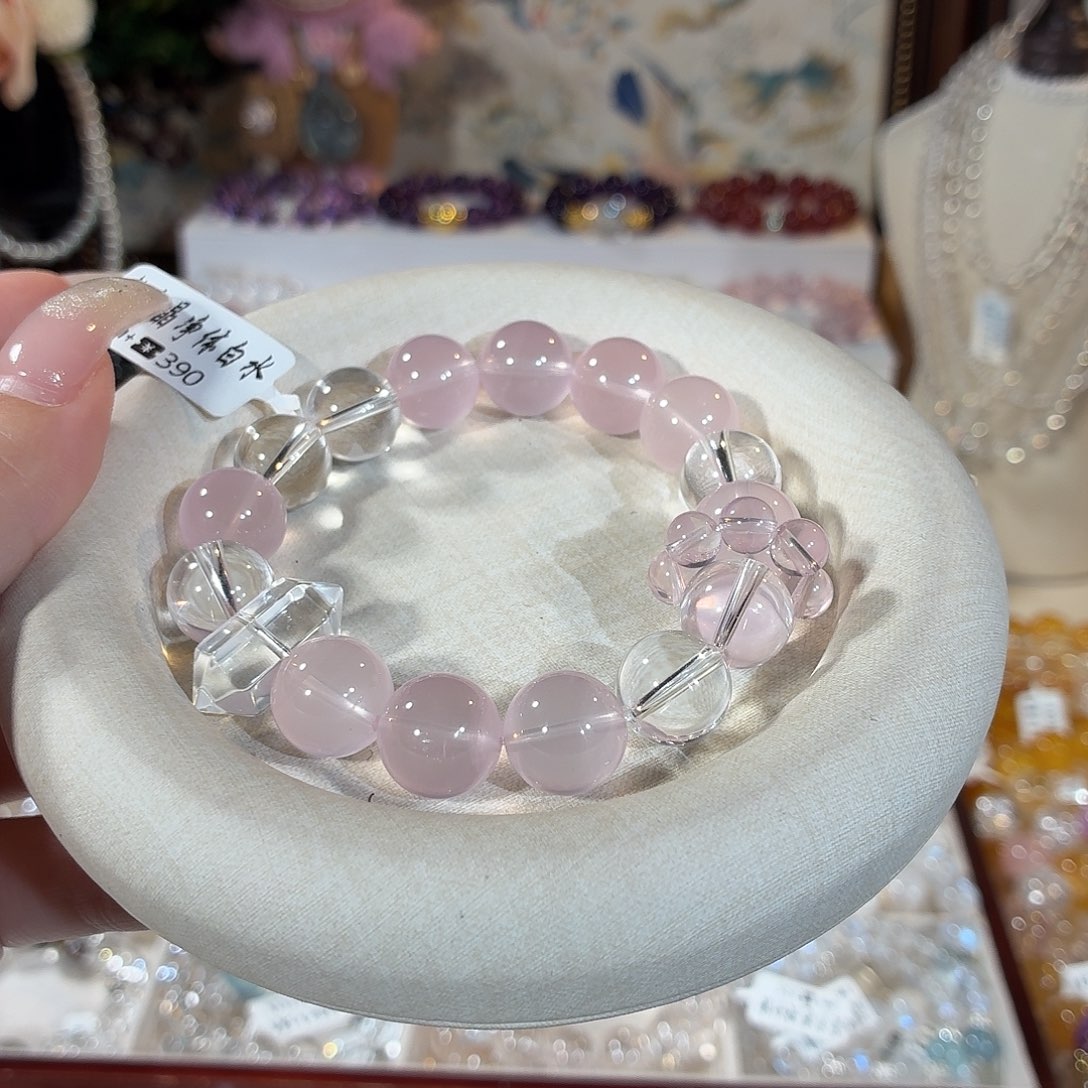 芙蓉石未镶嵌手串马粉果冻体白水设计款13+