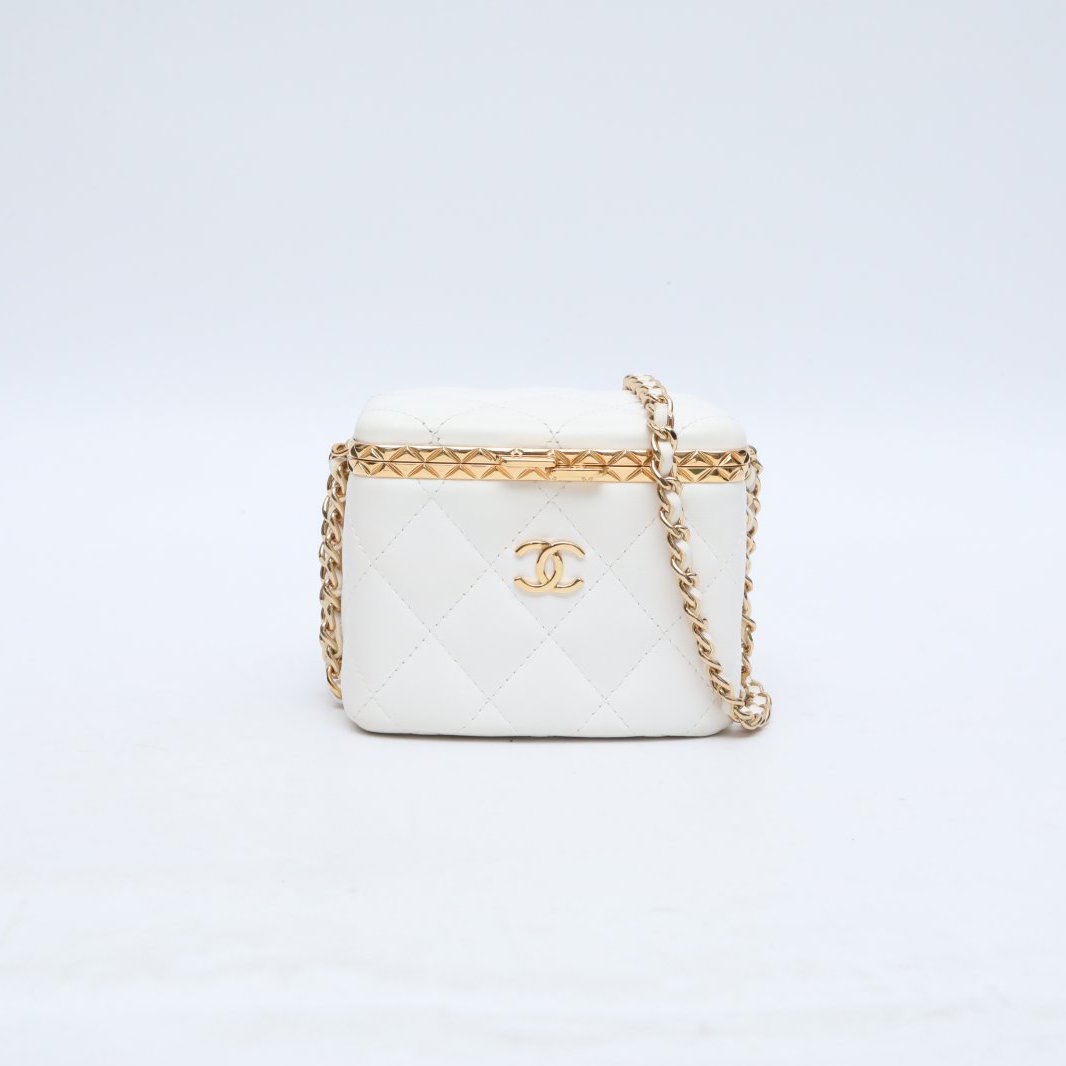 99新 Chanel/香奈儿 【小花念念】 白色 32开 金扣 白金 晚宴包