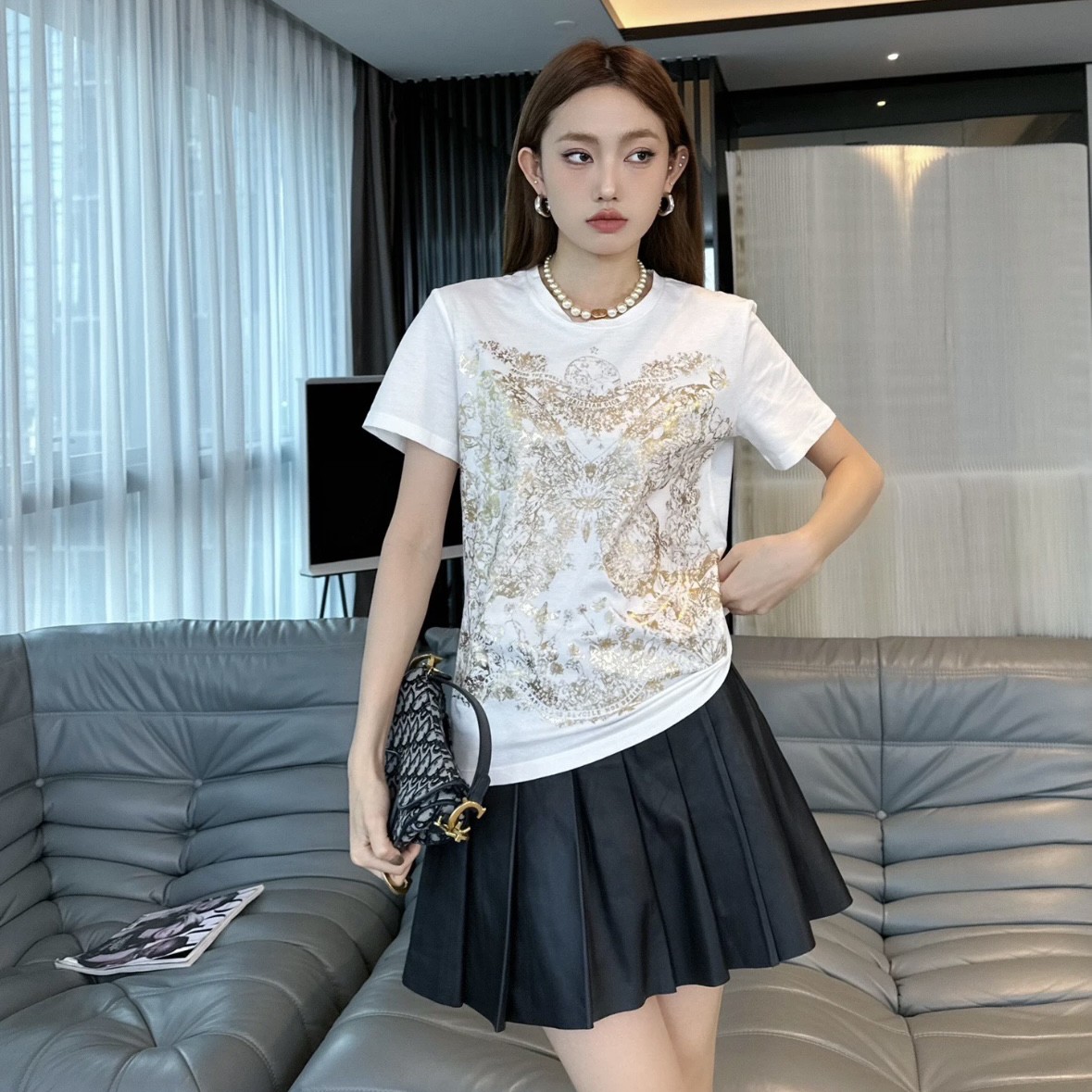 99新 DIOR/迪奥 W118089/蝴蝶印花白色短袖/XS码