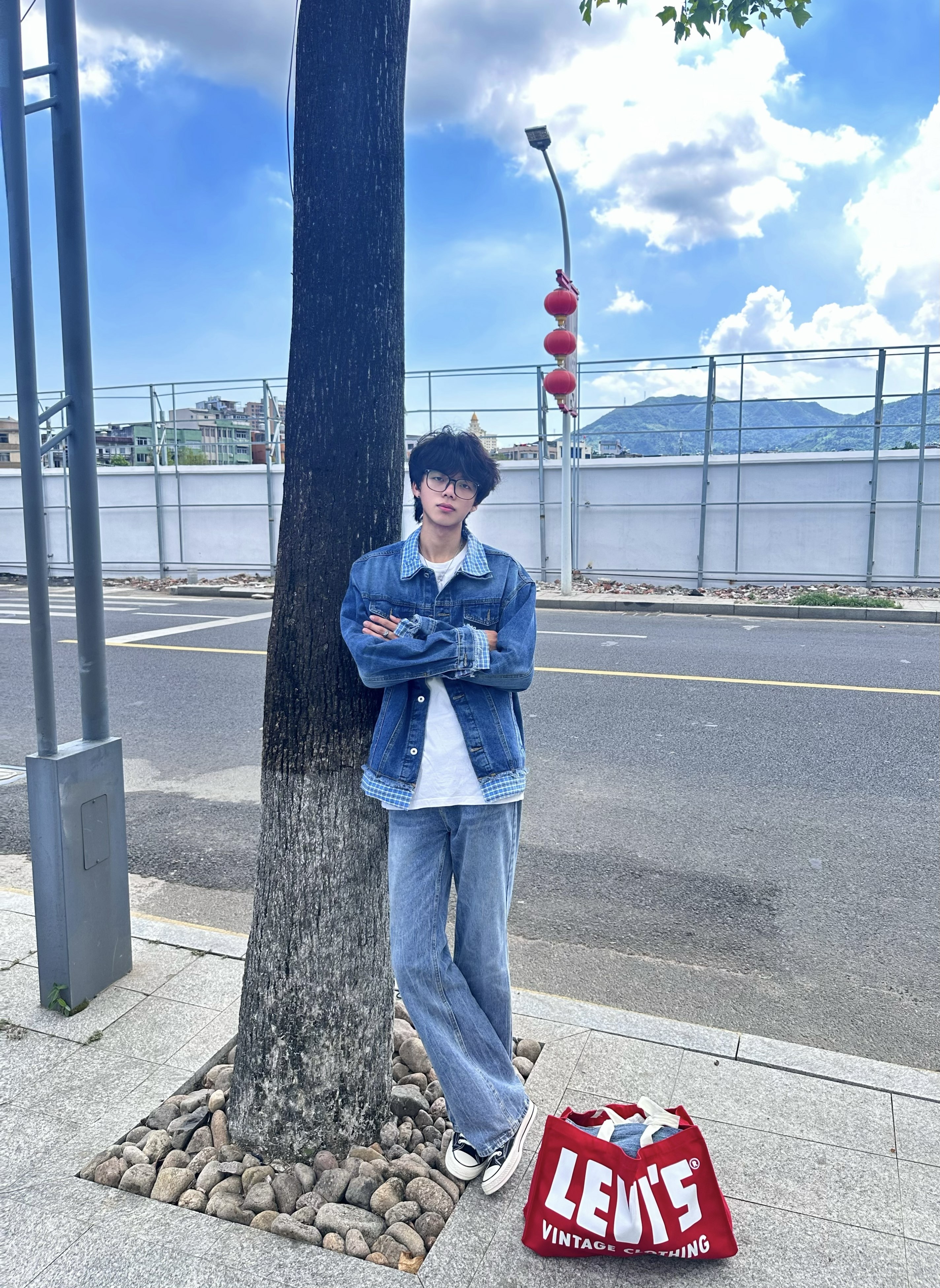 FAUncle复古拼接假两件牛仔夹克 男女同款蓝色