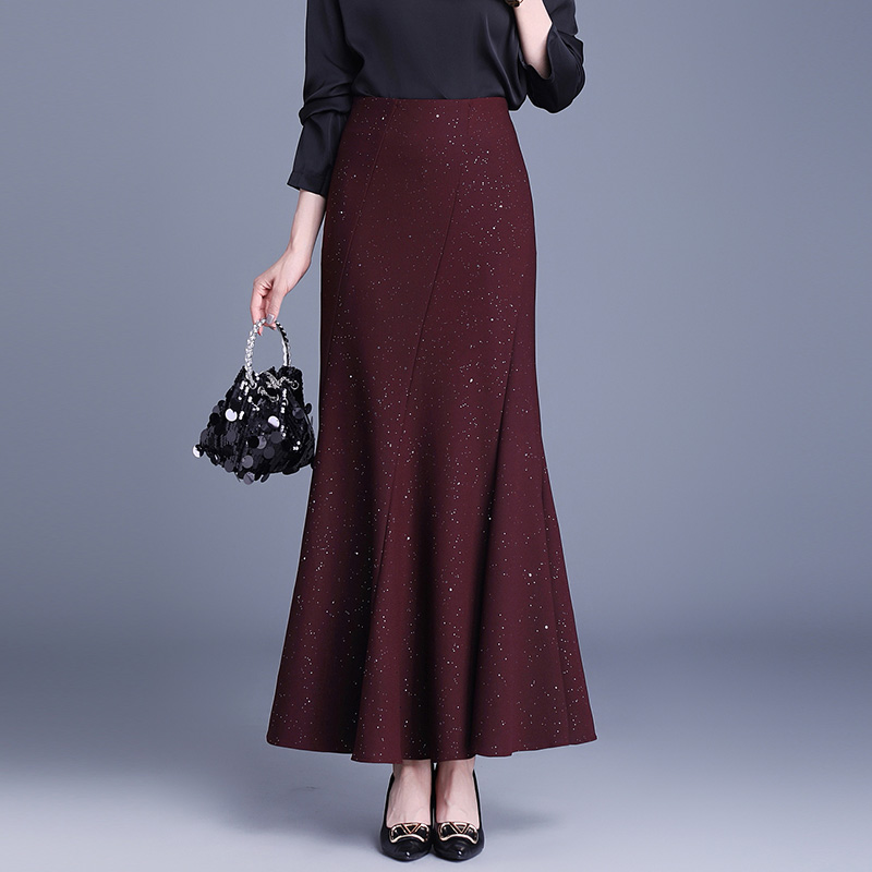 鱼尾裙冬裙小香风裙子气质长裙显瘦半裙包臀裙灰色半身裙女秋冬款