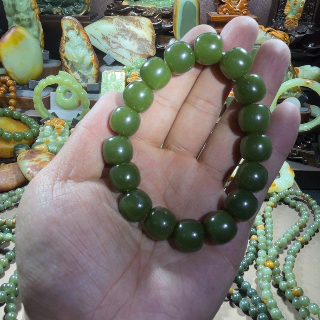 透闪石质玉手串13✖️14未镶嵌