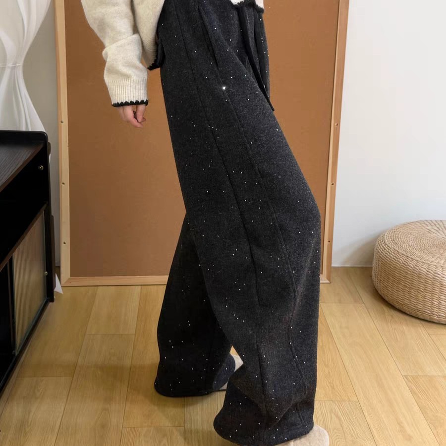 2655冬季加绒加厚高腰显瘦星空撒银阔腿休闲裤（裤长100左右）