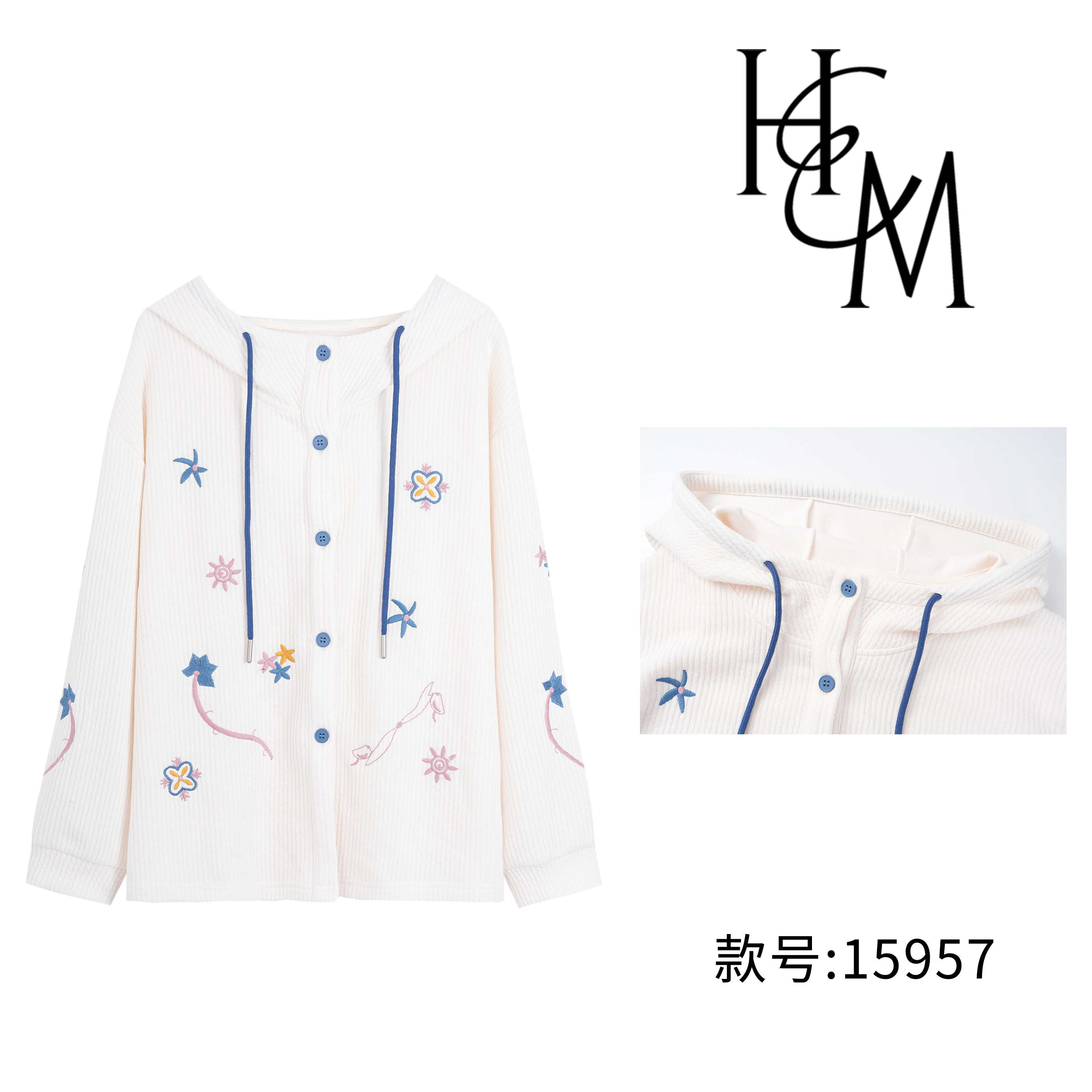 【慧姐】时尚设计师款森系宽松高级绣花连帽卫衣【15957】