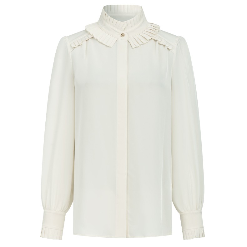 【专柜同款】M311305515曼德诗纯色衬衫秋季立领长袖直筒设计感衬衣