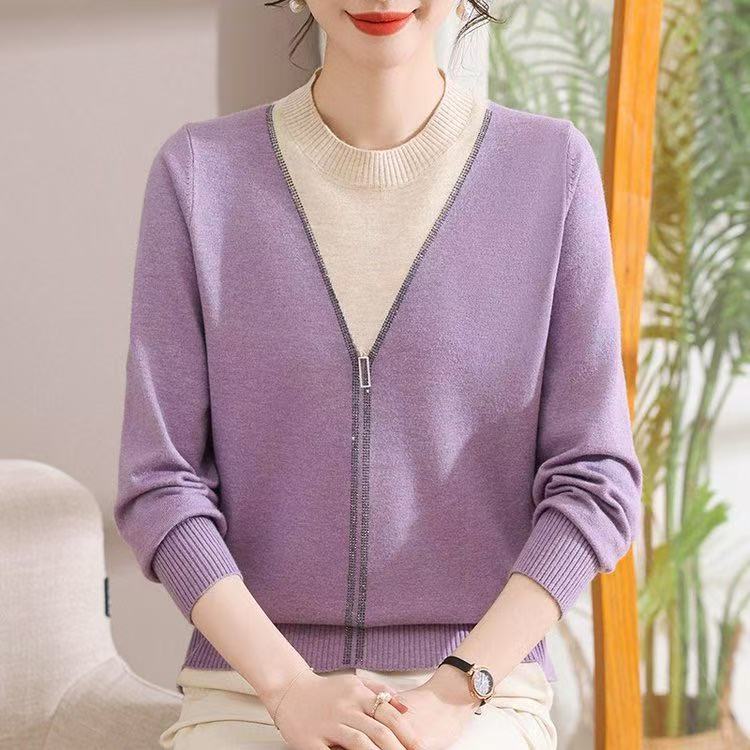 春季新款妈妈装针织衫洋气高贵中老年女装圆领宽松毛衣打底衫上衣