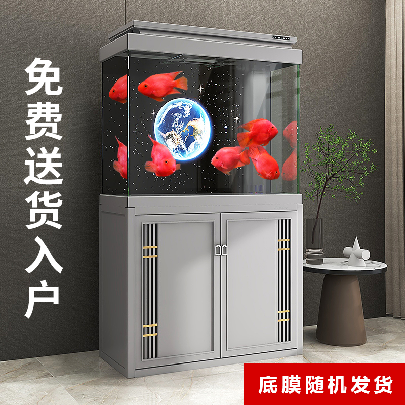 森森新款HSY库里蓝鱼缸大型生态超白玻璃金鱼缸客厅底滤现代风