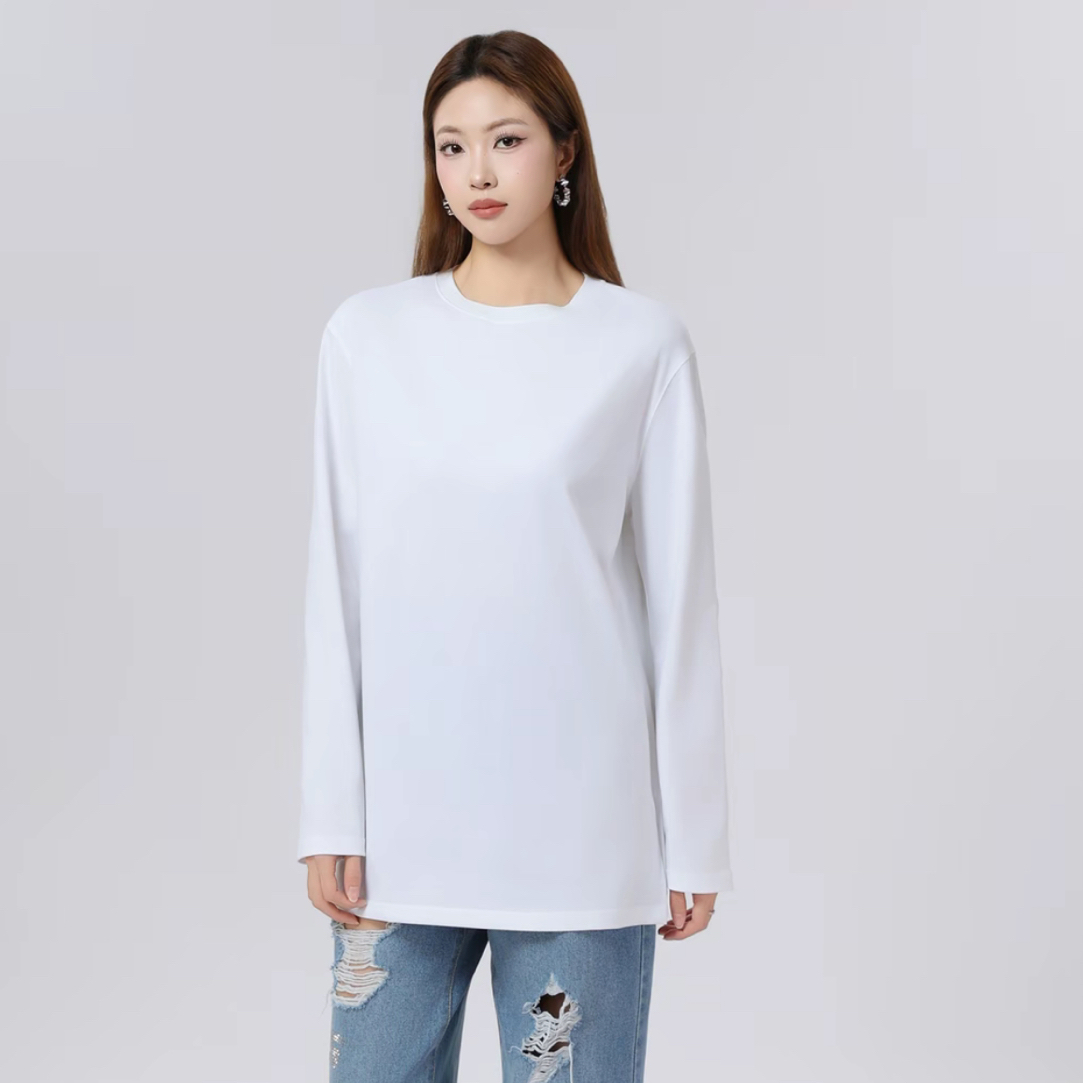 AMASS/阿玛施530189新款简约百搭衬衣早春圆领舒适休闲纯棉T恤女