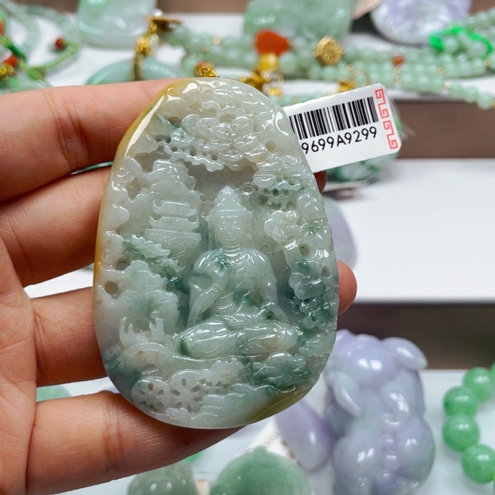 翡翠未镶嵌吊坠(不含链)翡翠山水观音