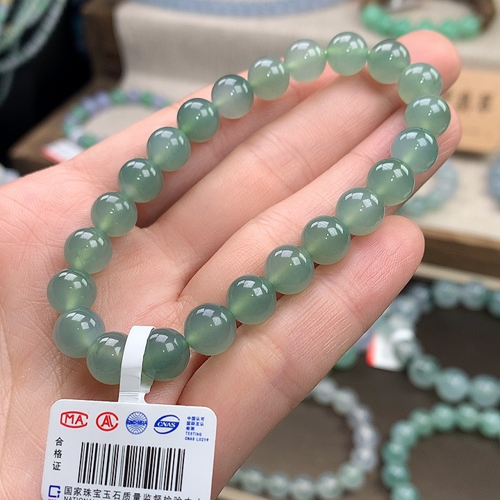 翡翠未镶嵌手链种老满色，8.0mm，福利
