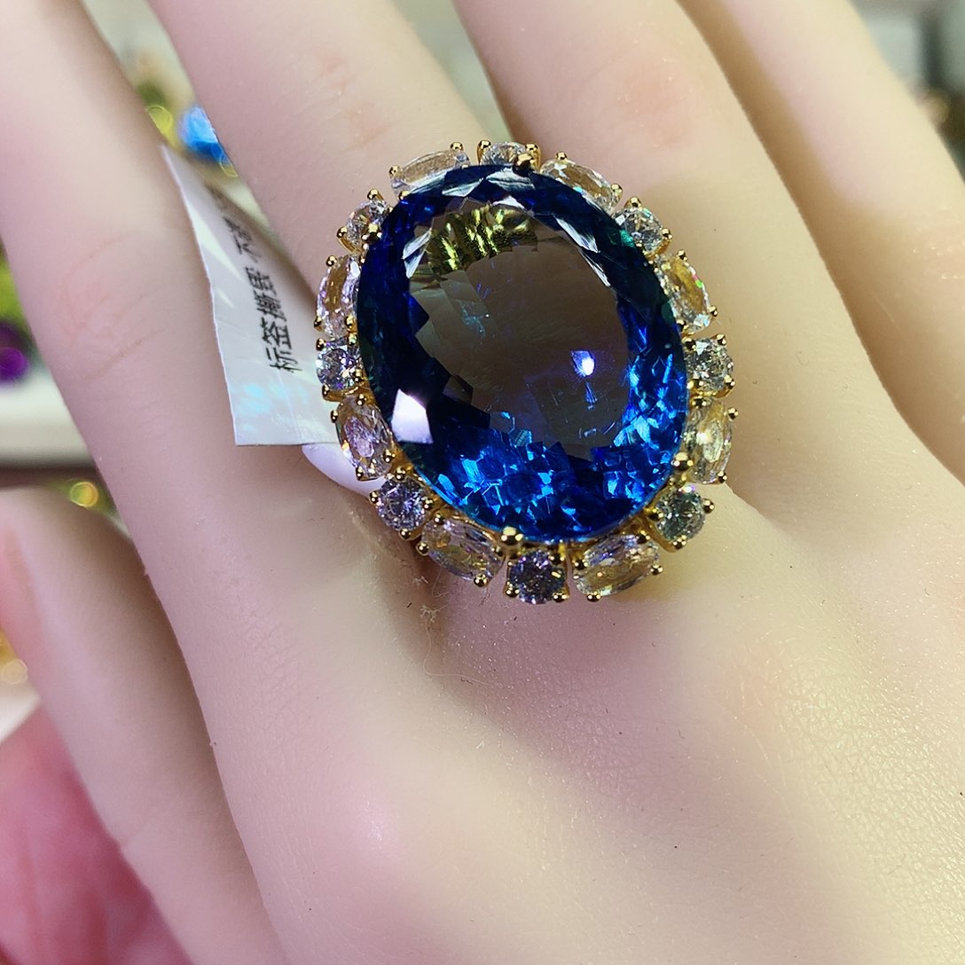 托帕石戒指银S925镶嵌