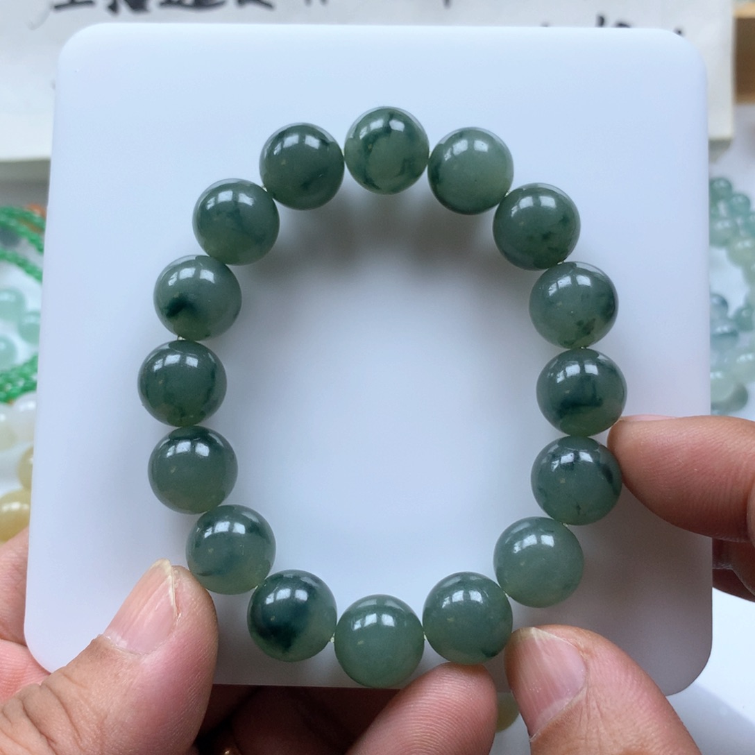 翡翠手串未镶嵌青***娃缅甸天然翡翠手串12.5卡