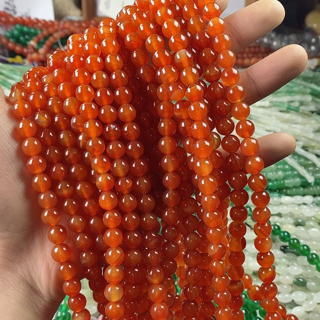 玛瑙/玉髓珠宝半成品合金一条天然8mm红玛瑙A级圆珠